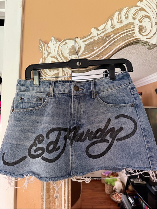Ed Hardy Dresses & Skirts - Ed Hardy Blue Denim Mini Skirt with Ed Hardy Classic Graphic Logo
